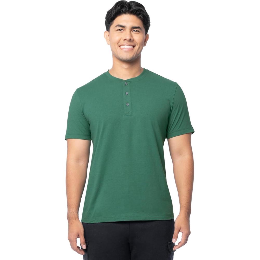 image:imageFruit of The Loom Mens Short Sleeve Henley TShirtAntique Green