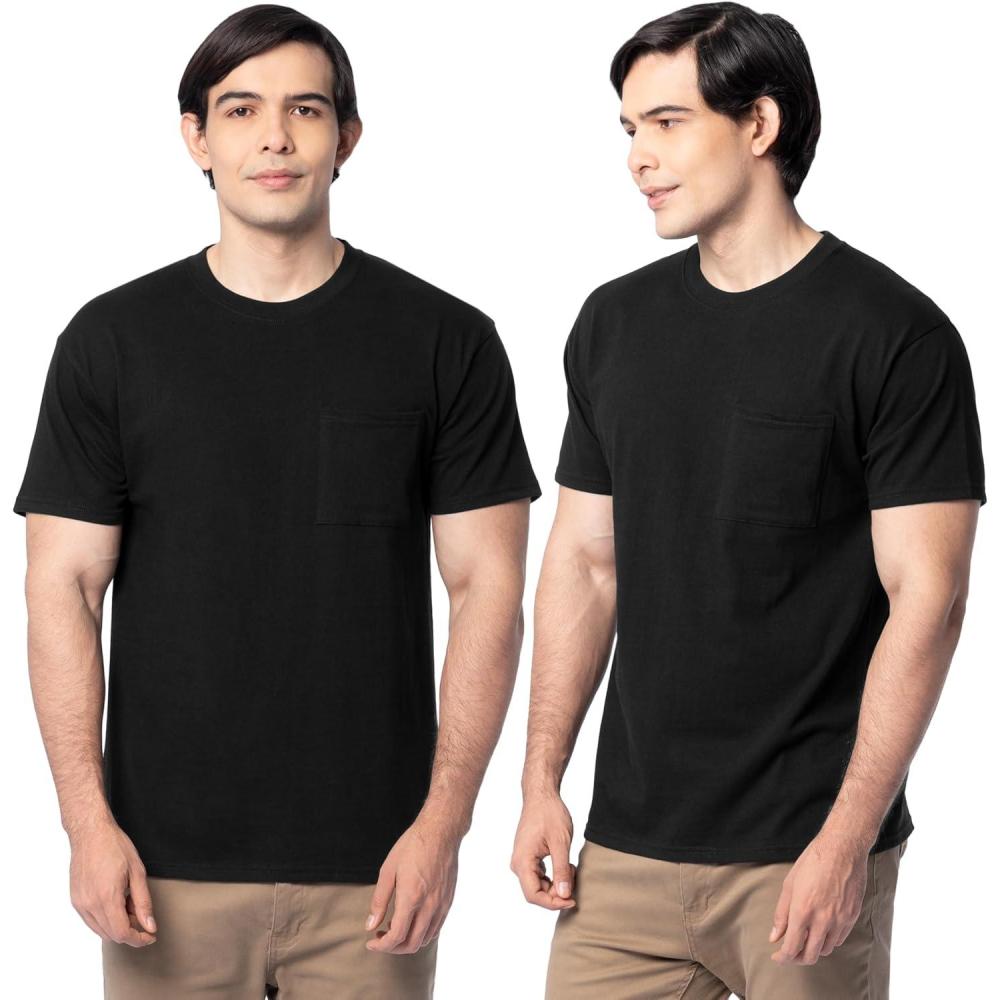 image:imageFruit of the Loom Mens Eversoft Cotton Short Sleeve Pocket TShirts Breathable amp Tag Free 2Pack2 Pack Black