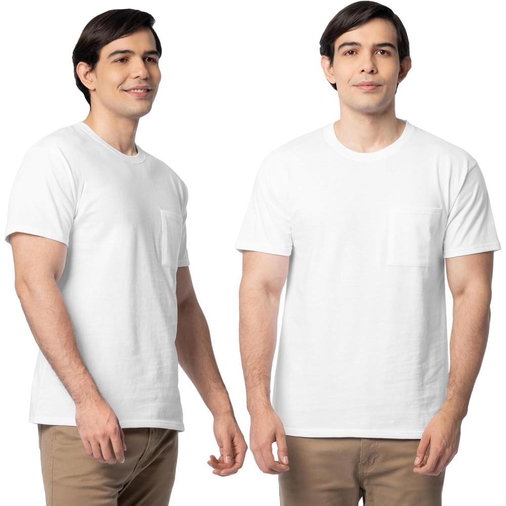 image:imageFruit of the Loom Mens Eversoft Cotton Short Sleeve Pocket TShirts Breathable amp Tag Free 2Pack2 Pack White