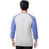Fruit of The Loom Men’s Raglan 3/4 Sleeve Colorblock T-Shirt(Light Grey Heather/Baja Blue)