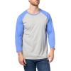 Fruit of The Loom Men’s Raglan 3/4 Sleeve Colorblock T-Shirt(Light Grey Heather/Baja Blue)