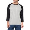 Fruit of The Loom Men’s Raglan 3/4 Sleeve Colorblock T-Shirt(Light Grey Heather/Black)