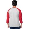 Fruit of The Loom Men’s Raglan 3/4 Sleeve Colorblock T-Shirt(Light Grey Heather/Red)