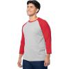 Fruit of The Loom Men’s Raglan 3/4 Sleeve Colorblock T-Shirt(Light Grey Heather/Red)