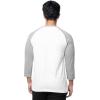 Fruit of The Loom Men’s Raglan 3/4 Sleeve Colorblock T-Shirt(White/Light Grey Heather)
