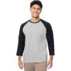 Fruit of The Loom Men’s Raglan 3/4 Sleeve Colorblock T-Shirt(Light Grey Heather/Black)