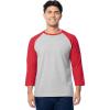 Fruit of The Loom Men’s Raglan 3/4 Sleeve Colorblock T-Shirt(Light Grey Heather/Red)
