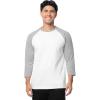 Fruit of The Loom Men’s Raglan 3/4 Sleeve Colorblock T-Shirt(White/Light Grey Heather)