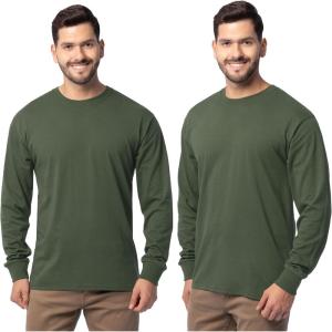 Fruit of The Loom Men’s Eversoft Cotton Long Sleeve T Shirts, Breathable & Moisture Wicking with Odor Control(Long Sleeve – Military Green)