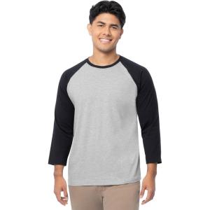 Fruit of The Loom Men’s Raglan 3/4 Sleeve Colorblock T-Shirt(Light Grey Heather/Black)