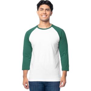 Fruit of The Loom Men’s Raglan 3/4 Sleeve Colorblock T-Shirt(White/Green)
