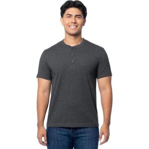 Fruit of The Loom Men’s Short Sleeve Henley T-Shirt(Black Heather)