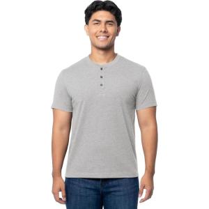 Fruit of The Loom Men’s Short Sleeve Henley T-Shirt(Light Grey Heather)