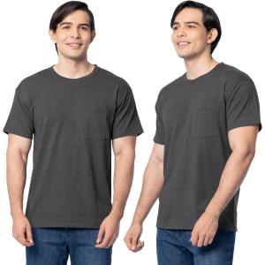 Fruit of the Loom Men’s Eversoft Cotton Short Sleeve Pocket T-Shirts, Breathable & Tag Free, 2-Pack(2 Pack – Black Heather)