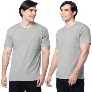 Fruit of the Loom Men’s Eversoft Cotton Short Sleeve Pocket T-Shirts, Breathable & Tag Free, 2-Pack(2 Pack – Grey Heather)