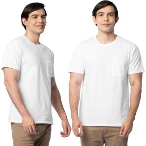 Fruit of the Loom Men’s Eversoft Cotton Short Sleeve Pocket T-Shirts, Breathable & Tag Free, 2-Pack(2 Pack – White)