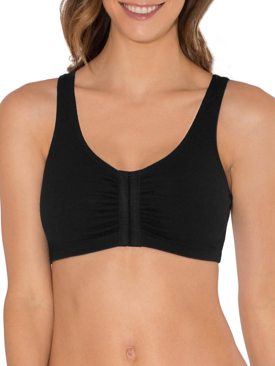 image:imageFruit of the Loom Womens MultiPack Front Close Sports BraBlackWhiteHeather Grey 3pack