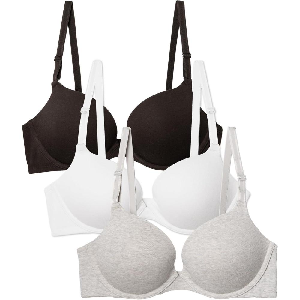image:imageFruit of the Loom Womens Everyday Cotton Pushup BraBlackWhiteHeather Grey