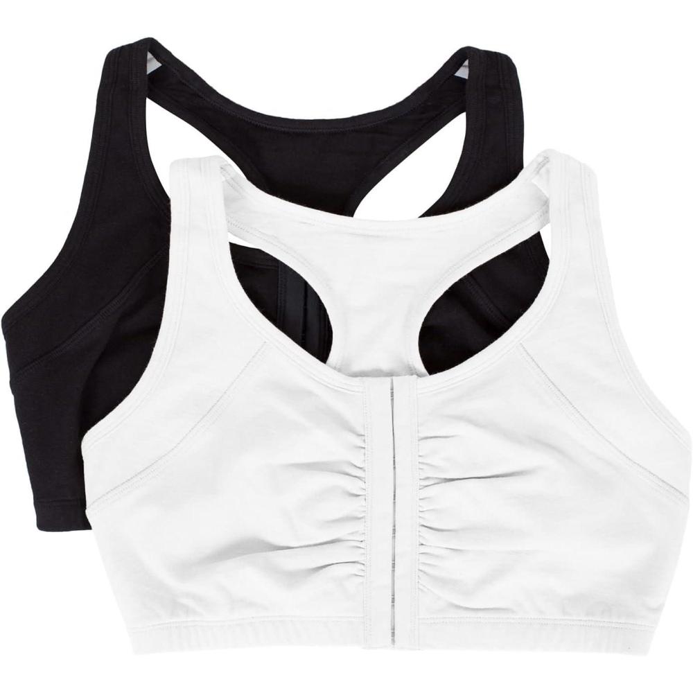 image:imageFruit of the Loom Womens Front Close Builtup Sports BraBlack HueWhite