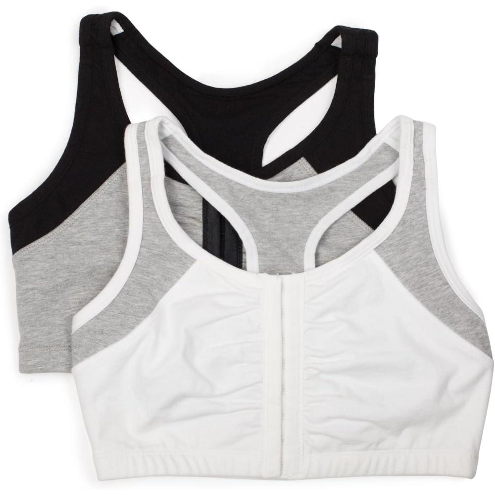 image:imageFruit of the Loom Womens Front Close Builtup Sports BraWhite With GreyBlack With Grey