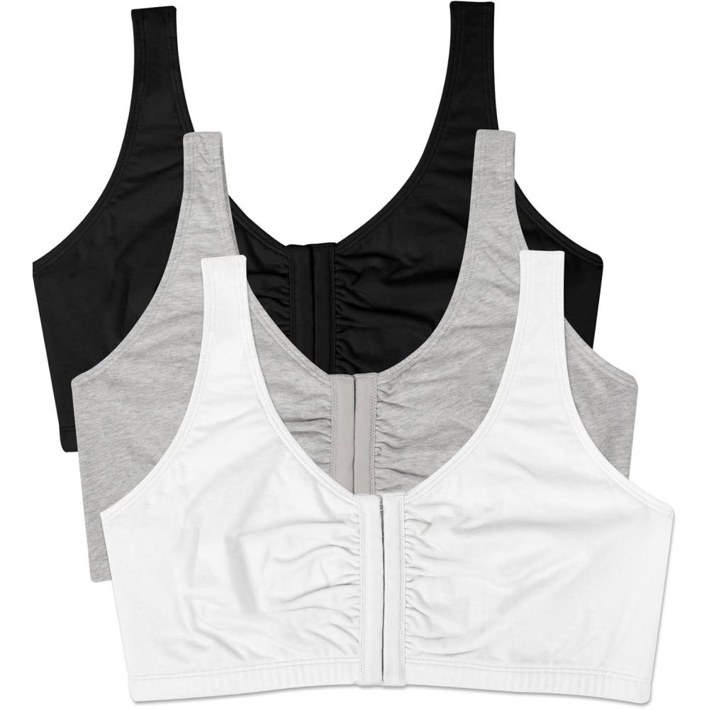 image:imageFruit of the Loom Womens MultiPack Front Close Sports BraBlackWhiteHeather Grey 3pack