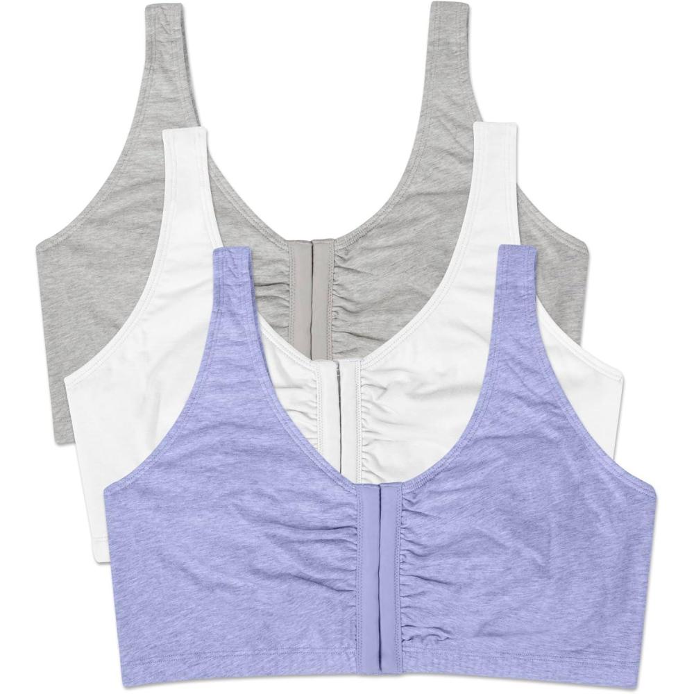 image:imageFruit of the Loom Womens MultiPack Front Close Sports BraBlue Gem HeatherWhiteGrey 3pack
