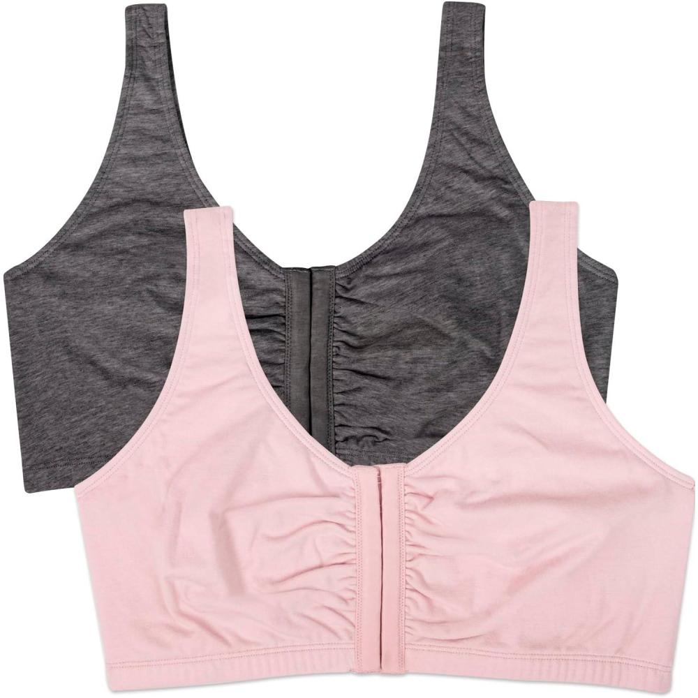 image:imageFruit of the Loom Womens MultiPack Front Close Sports BraBlushing RoseCharcoal Heather 2pack
