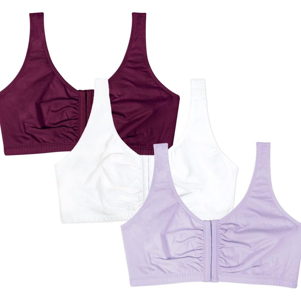 image:imageFruit of the Loom Womens MultiPack Front Close Sports BraLilac WhisperWhitePurple Velvet