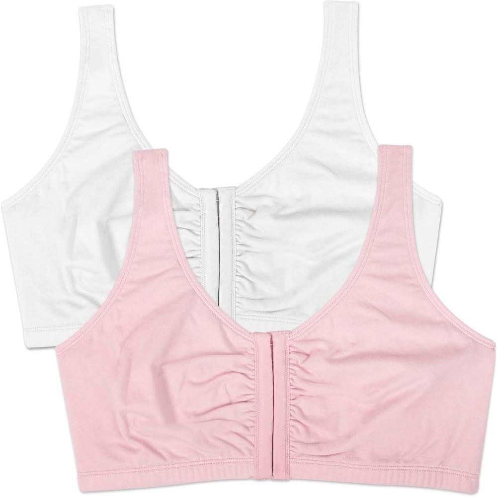 image:imageFruit of the Loom Womens MultiPack Front Close Sports BraWhiteBlushing Rose 2pack