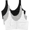 Fruit of the Loom Women’s Multi-Pack Front Close Sports Bra(Black/White/Heather Grey 3-pack)