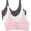 Fruit of the Loom Women’s Multi-Pack Front Close Sports Bra(Blushing Rose/Charcoal/White 3-pack)