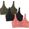 Fruit of the Loom Women’s Multi-Pack Front Close Sports Bra(Desert Dusk/ Olive Night/Black)