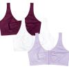 Fruit of the Loom Women’s Multi-Pack Front Close Sports Bra(Lilac Whisper/White/Purple Velvet)