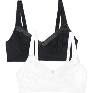 Fruit of The Loom Women’s Cotton Soft Cup Bra – Wire-Free with Seamed Design for Extra Support(Black/White)