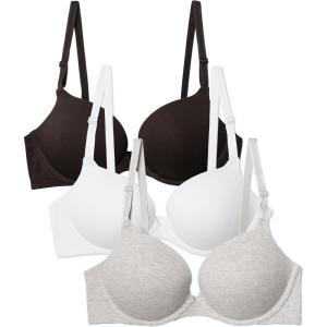 Fruit of the Loom Women’s Everyday Cotton Push-up Bra(Black/White/Heather Grey)