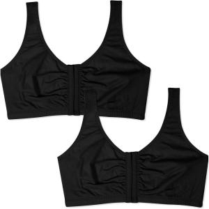 Fruit of the Loom Women’s Multi-Pack Front Close Sports Bra(Black Hue/Black Hue)