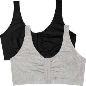 Fruit of the Loom Women’s Multi-Pack Front Close Sports Bra(Black Hue/Heather Grey 2-pack)