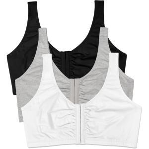 Fruit of the Loom Women’s Multi-Pack Front Close Sports Bra(Black/White/Heather Grey 3-pack)