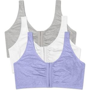 Fruit of the Loom Women’s Multi-Pack Front Close Sports Bra(Blue Gem Heather/White/Grey 3-pack)