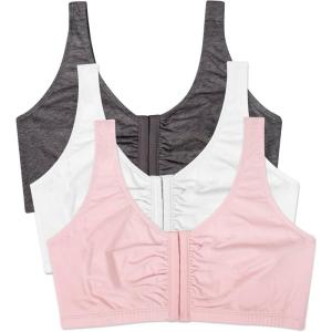 Fruit of the Loom Women’s Multi-Pack Front Close Sports Bra(Blushing Rose/Charcoal/White 3-pack)