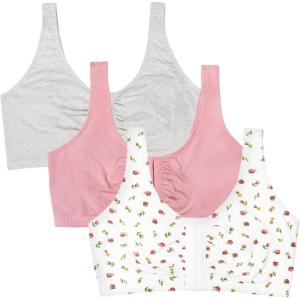 Fruit of the Loom Women’s Multi-Pack Front Close Sports Bra(Dancing Rosebuds/Lilas/Grey)