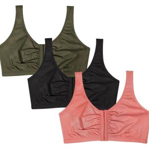 Fruit of the Loom Women’s Multi-Pack Front Close Sports Bra(Desert Dusk/ Olive Night/Black)