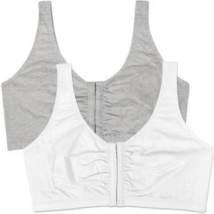 Fruit of the Loom Women’s Multi-Pack Front Close Sports Bra(Heather Grey/White 2-pack)