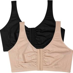 Fruit of the Loom Women’s Multi-Pack Front Close Sports Bra(Sand/Black 2-pack)