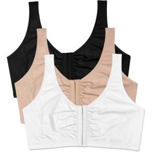 Fruit of the Loom Women’s Multi-Pack Front Close Sports Bra(Sand/Black/White)