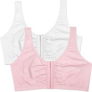 Fruit of the Loom Women’s Multi-Pack Front Close Sports Bra(White/Blushing Rose 2-pack)