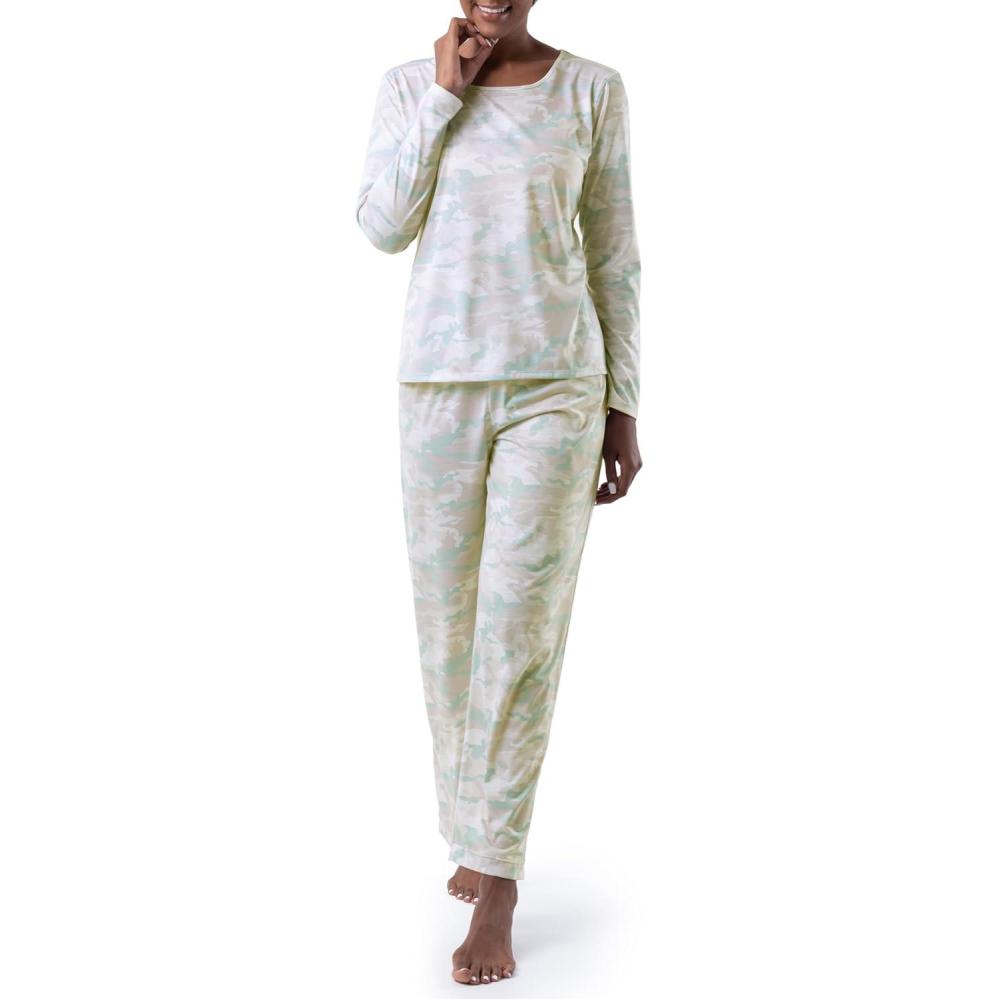 image:imageFruit of the Loom Womens Long Sleeve Tee and Pant 2 Piece Sleep SetGrey Camo
