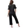 Fruit of the Loom Women’s 360 Stretch Ruffle Sleeve V-neck Tee and Capri Sleep Pajama Set(Black)