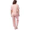 Fruit of the Loom Women’s 360 Stretch Ruffle Sleeve V-neck Tee and Capri Sleep Pajama Set(Watercolor Hearts)