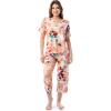 Fruit of the Loom Women’s 360 Stretch Ruffle Sleeve V-neck Tee and Capri Sleep Pajama Set(Painter’s Palette)